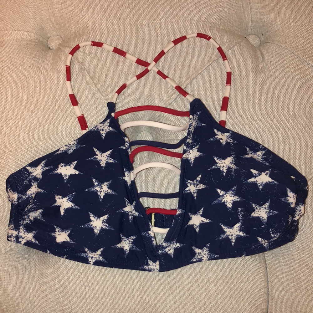 Xhiliaration American Flag Criss-Cross Bikini Top